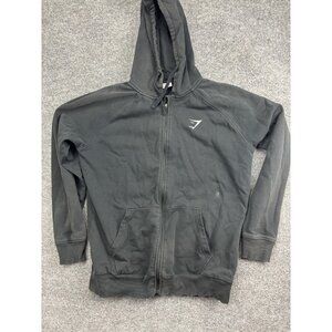 Gymshark Hoodie Mens Large Gray Full Zip Fleece Sweatshirt Logo Athletic